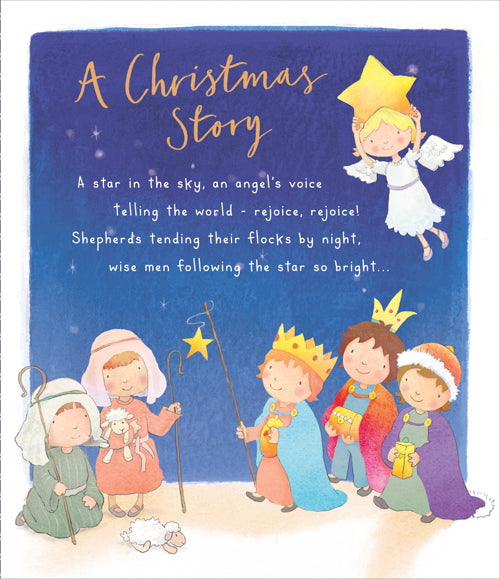 Religious Christmas Card - Baby Jesus Story Crib Three Men & May God Bless You