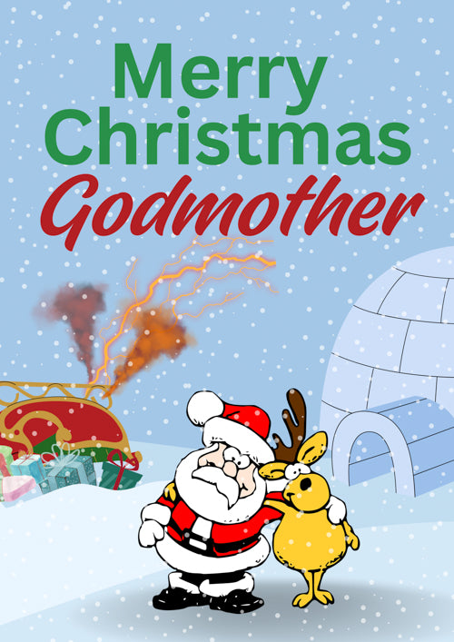 Godmother Christmas Card Personalisation - Satna Sleigh Crash