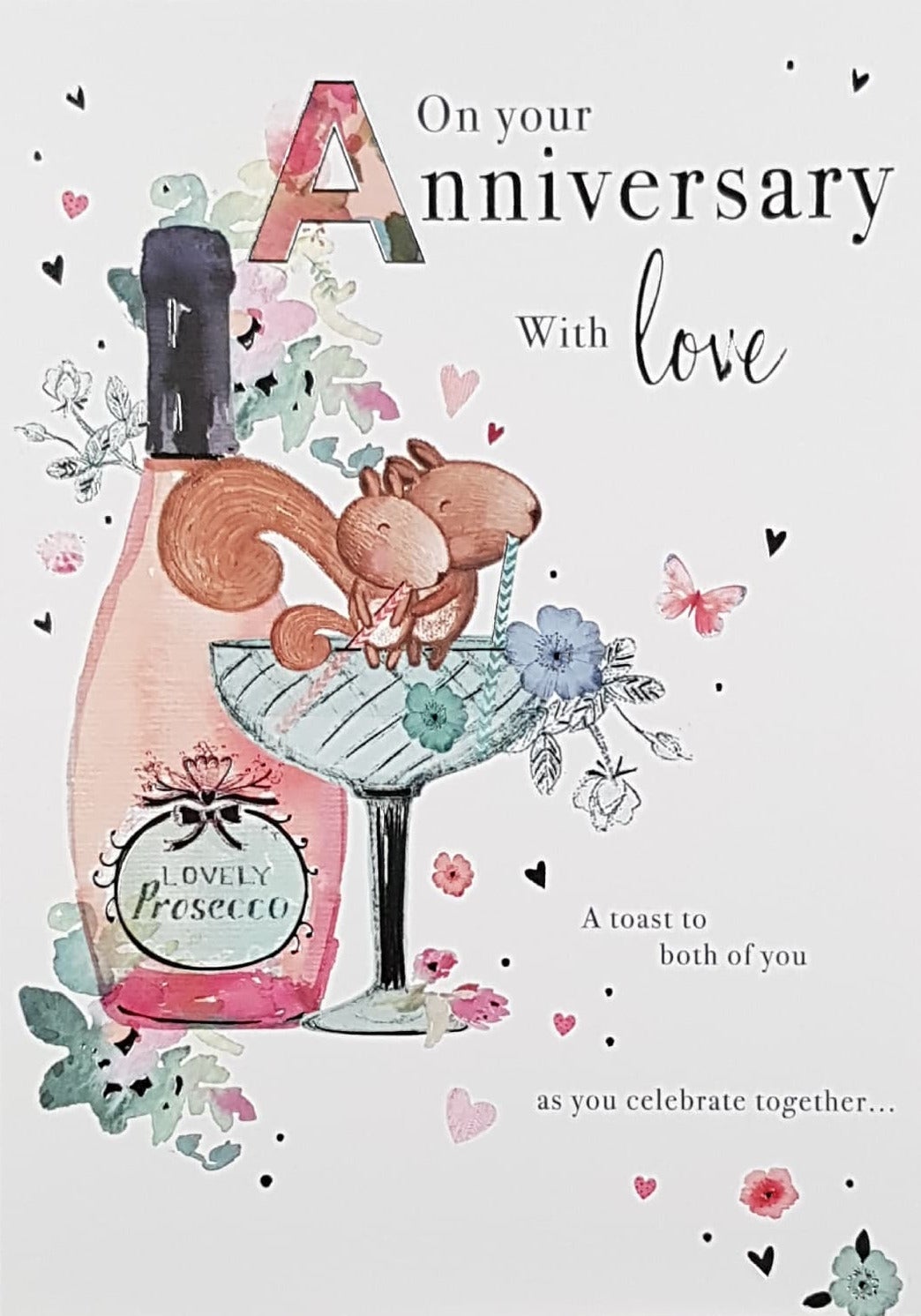 Anniversary Card - On Your Anniversary / Pink Prosecco & Two Squirrels