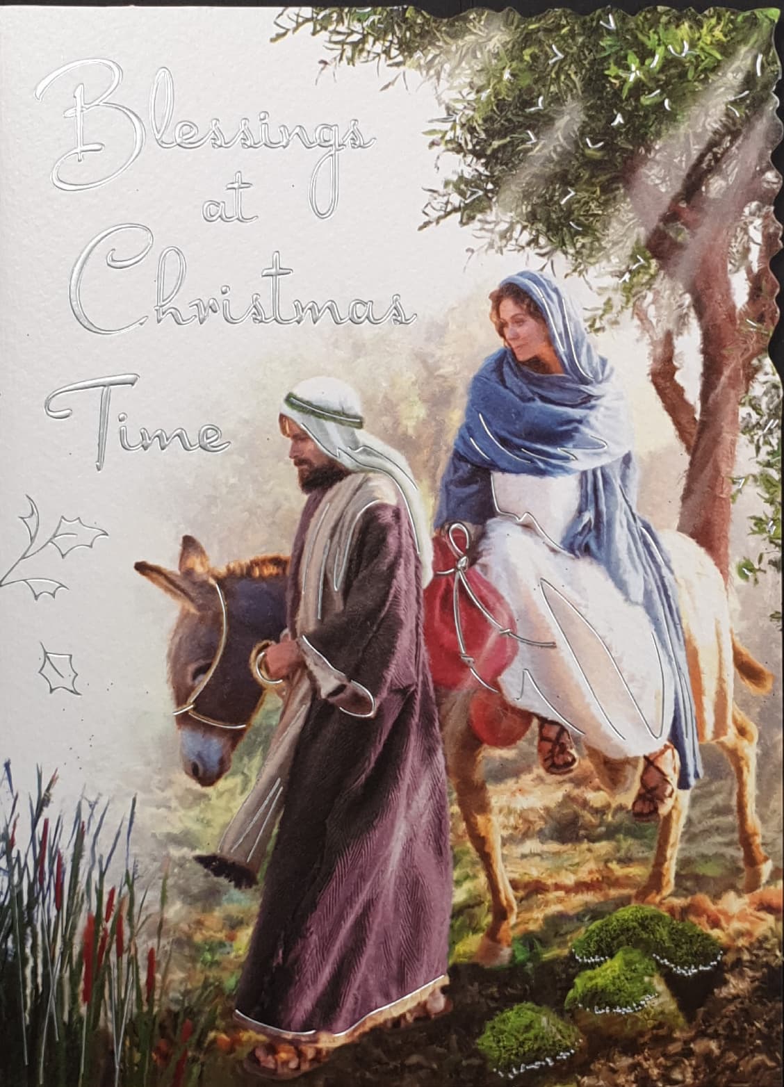 Religious Christmas Card - Blessings / Mary & Jesus Travelling with Donkey