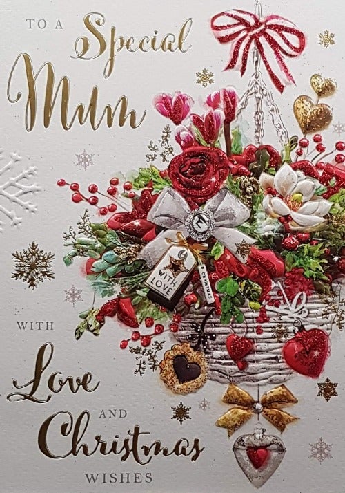 Mum Christmas Card - Christmas Basket Fulled With Season Bouquet