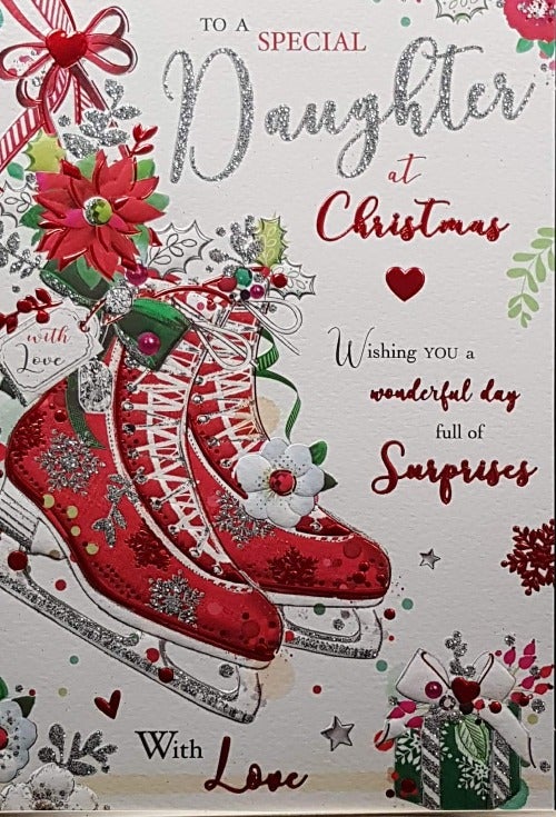 Daughter Christmas Card - Pair Of Red Skates